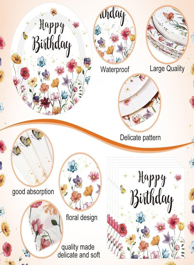 Pickmesh 194 Pcs Wildflower Birthday Party Decorations Spring Floral Tableware Set for 24 Guests Wildflower Birthday Paper Plates and Napkins Cups Tablecloth Cutlery for Women Flower Party Supplies - Image 3